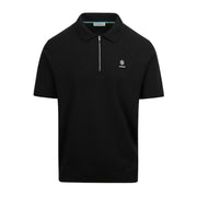 Sandbanks Logo Badge Black Half Zip Knitted Polo Shirt
