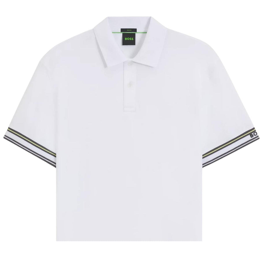 BOSS Slim Fit Striped Cuff White Polo Shirt