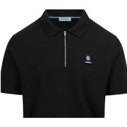 Sandbanks Logo Badge Black Half Zip Knitted Polo Shirt