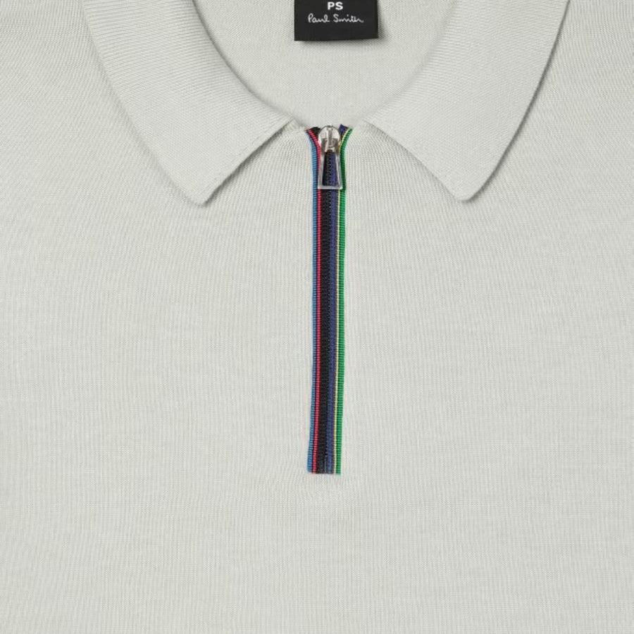 Paul Smith Sports Stripe Half Zip Light Grey Sweat Polo Shirt