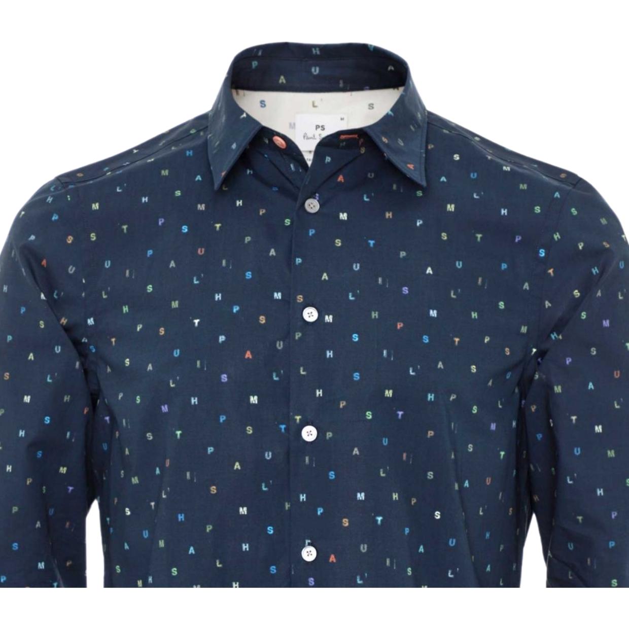 Paul Smith Tailored Fit All-Over Logo Navy Shirt