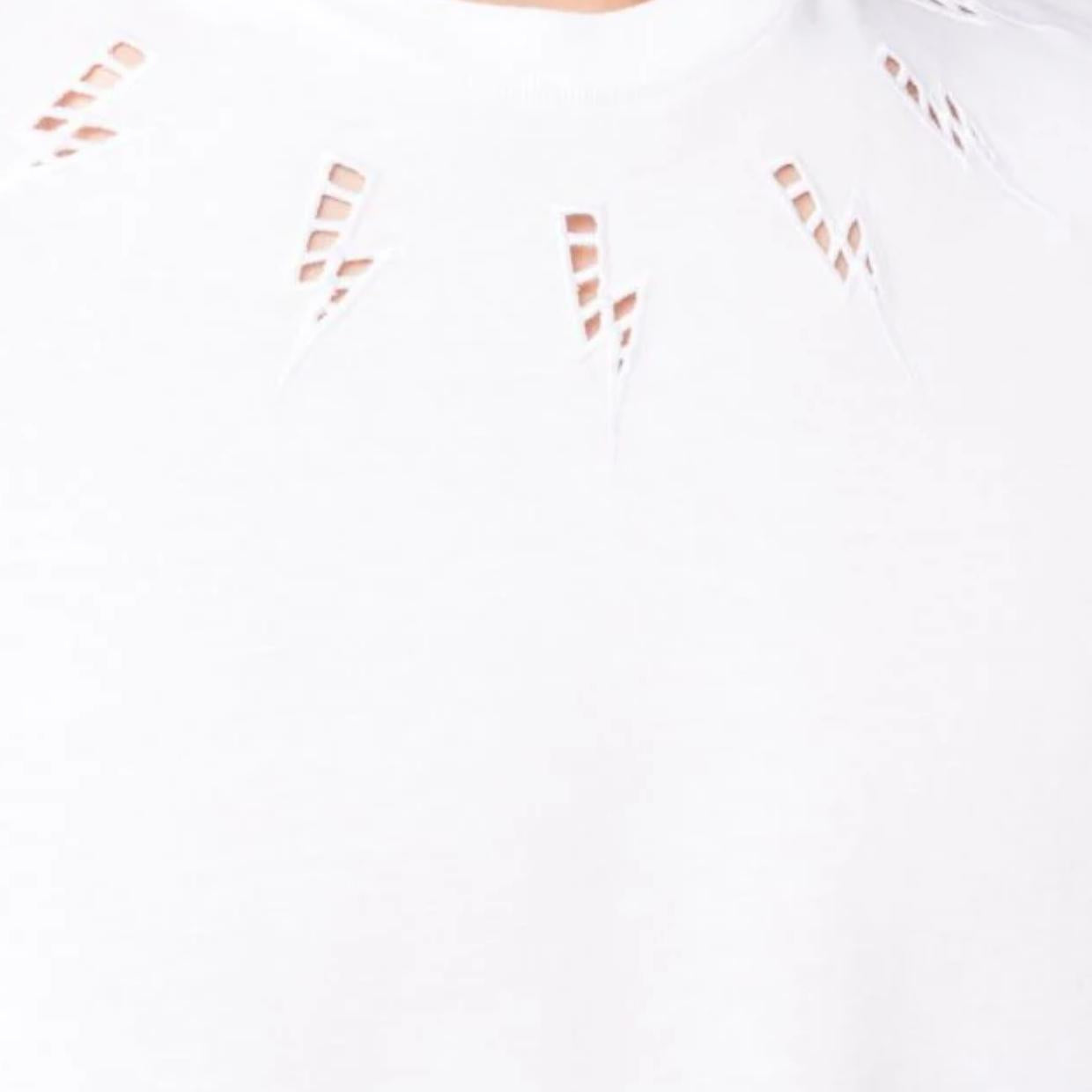 Neil Barrett Broderie Anglaise Collar Bolt White T-Shirt