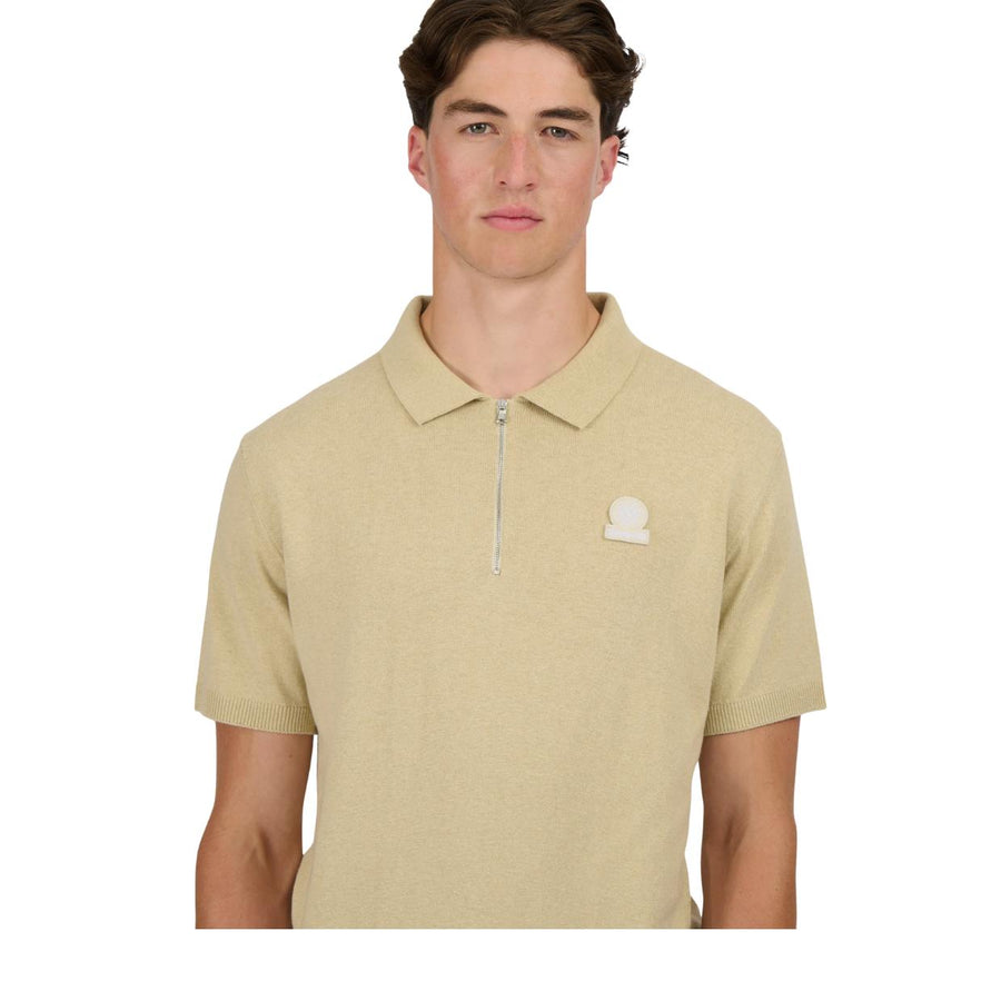 Sandbanks Logo Badge Stone Half Zip Knitted Polo Shirt