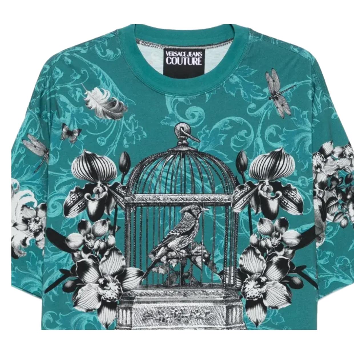 Versace Jeans Couture Floral Print Teal Green T-Shirt