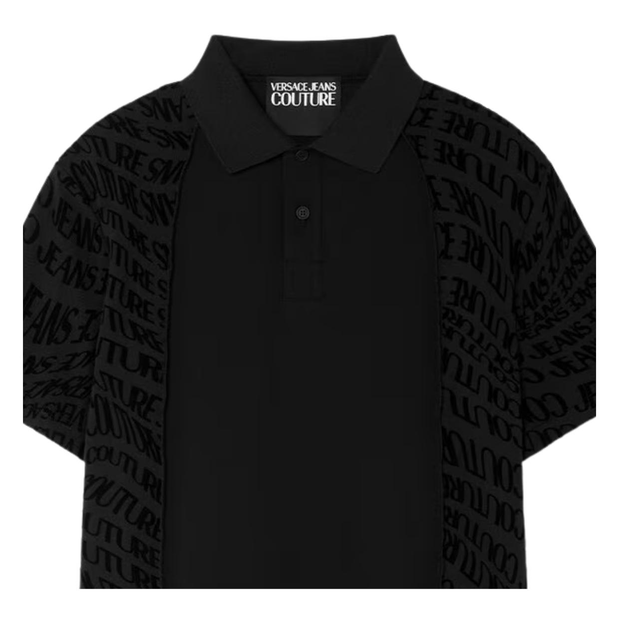 Versace Jeans Couture Flock Liquify Logomania Black Polo Shirt