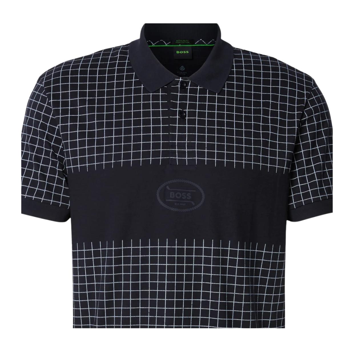 BOSS Checked Pima Regular Fit Dark Blue Polo Shirt