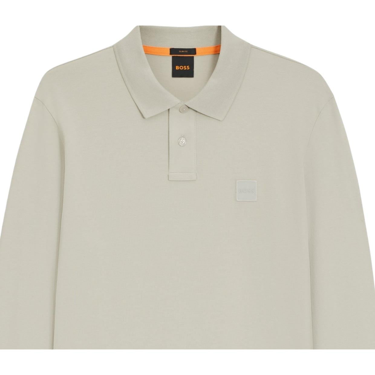 BOSS Passerby Slim Fit Long Sleeve Beige Polo Shirt