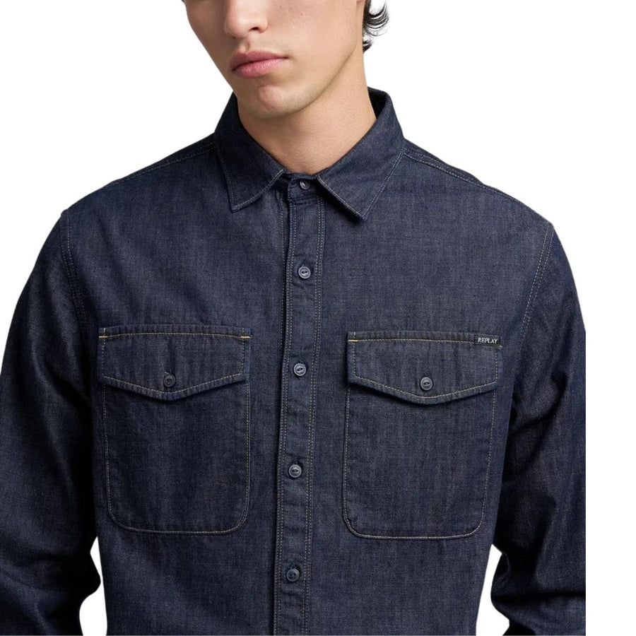 Replay Rinsed Wash Deep Blue Denim Shirt
