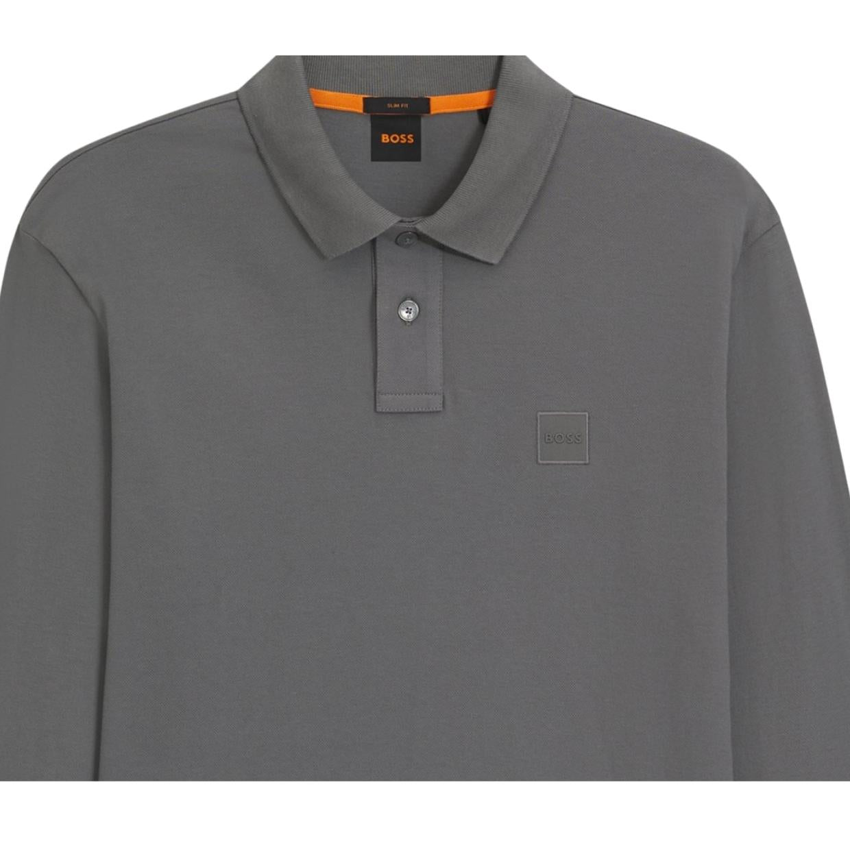 BOSS Passerby Slim Fit Long Sleeve Grey Polo Shirt