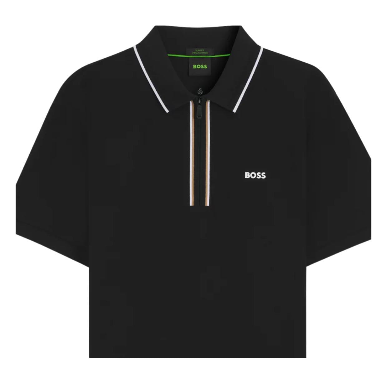 BOSS Philix Slim Fit Black Half Zip Polo Shirt