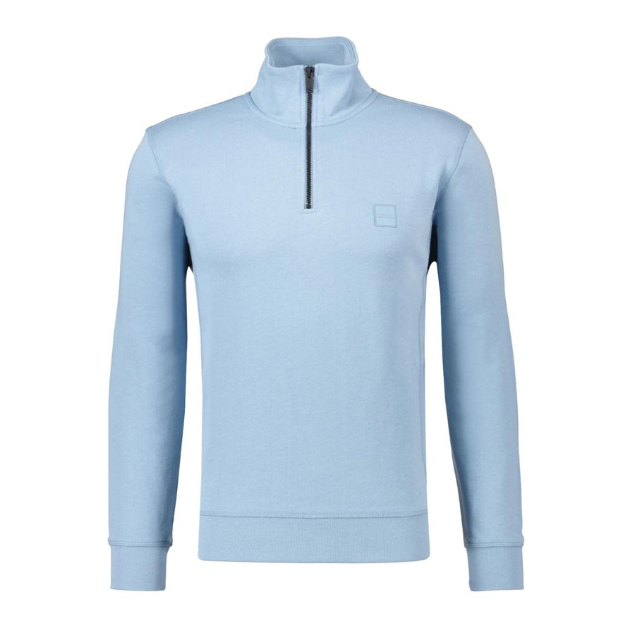 BOSS Zetrust Logo Patch Light Blue Zip Neck Sweatshirt