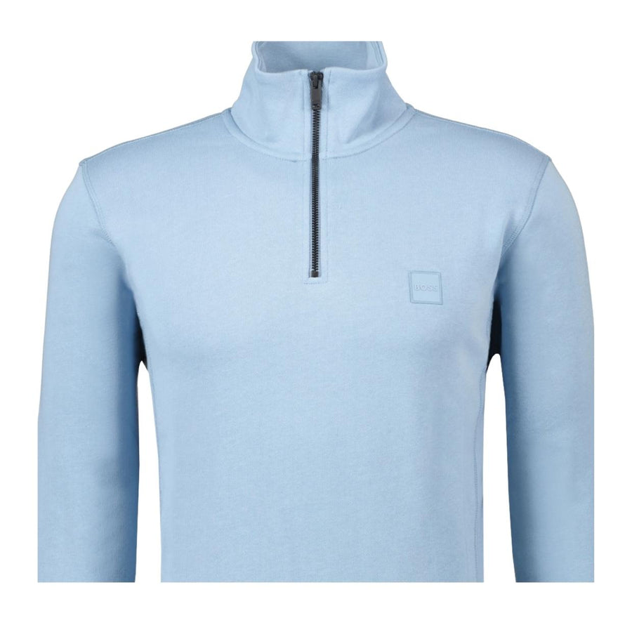 BOSS Zetrust Logo Patch Light Blue Zip Neck Sweatshirt