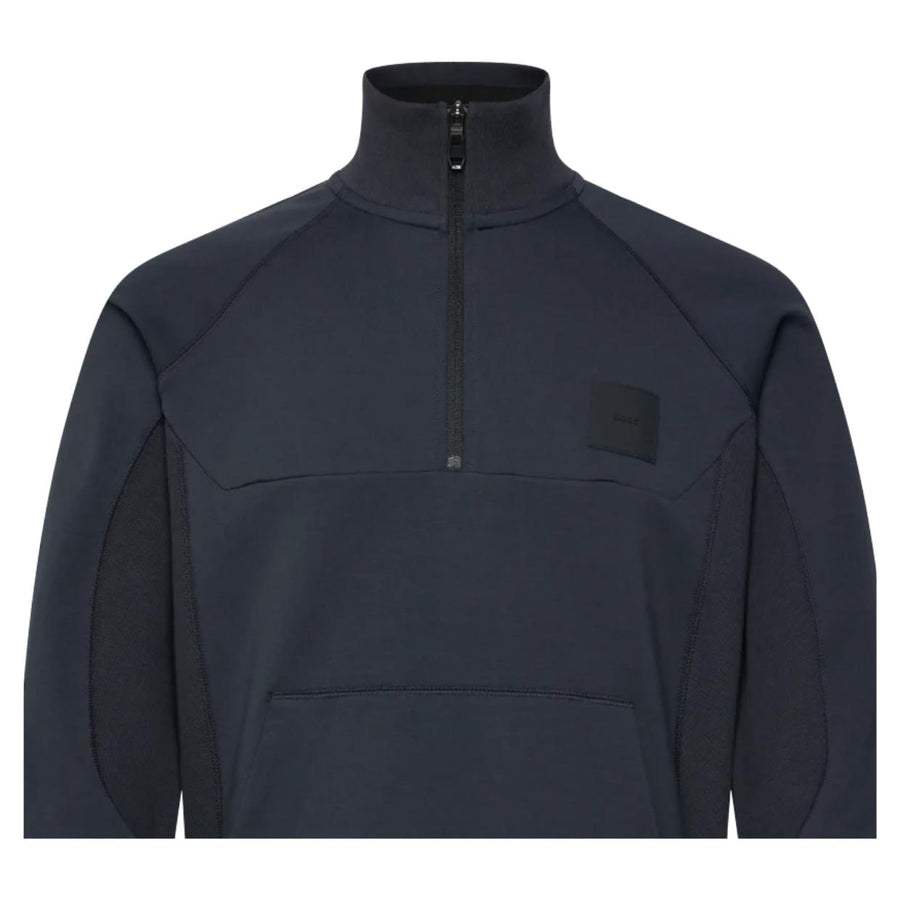BOSS Sweat Rib Half Zip Navy Sweatshirt
