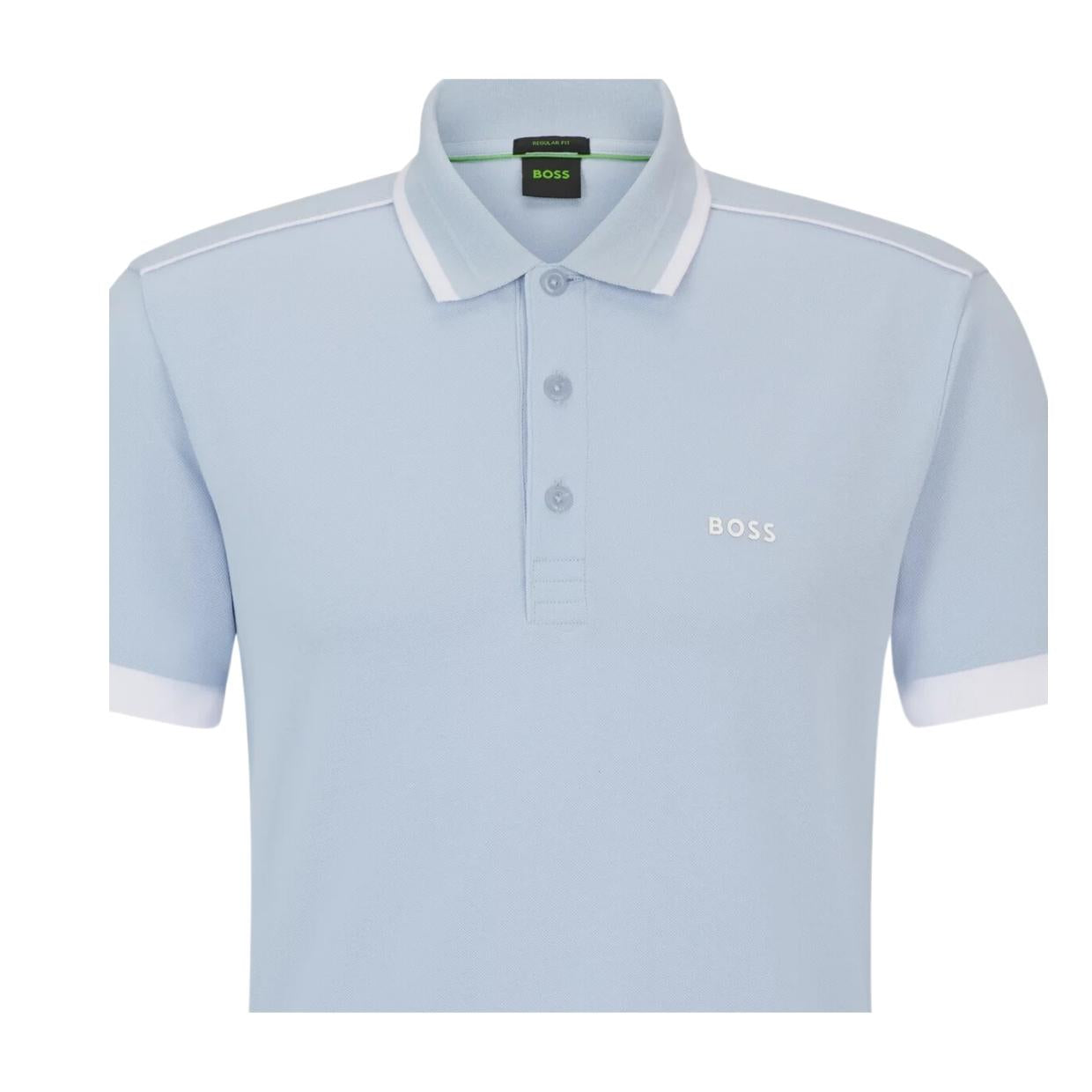 BOSS Paddy 1 Contrast Logo & Stripes Light Blue Polo Shirt