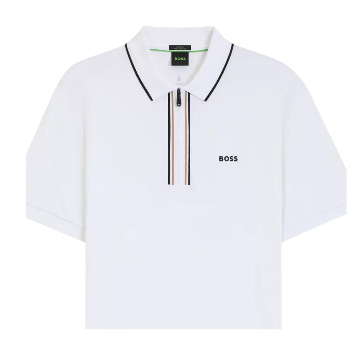 BOSS Philix Slim Fit White Half Zip Polo Shirt
