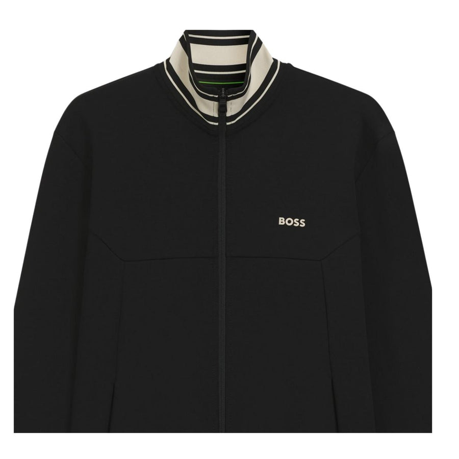 BOSS Contrast Stripe Detail Black Zip-Up Sweatshirt