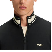 BOSS Contrast Stripe Detail Black Zip-Up Sweatshirt