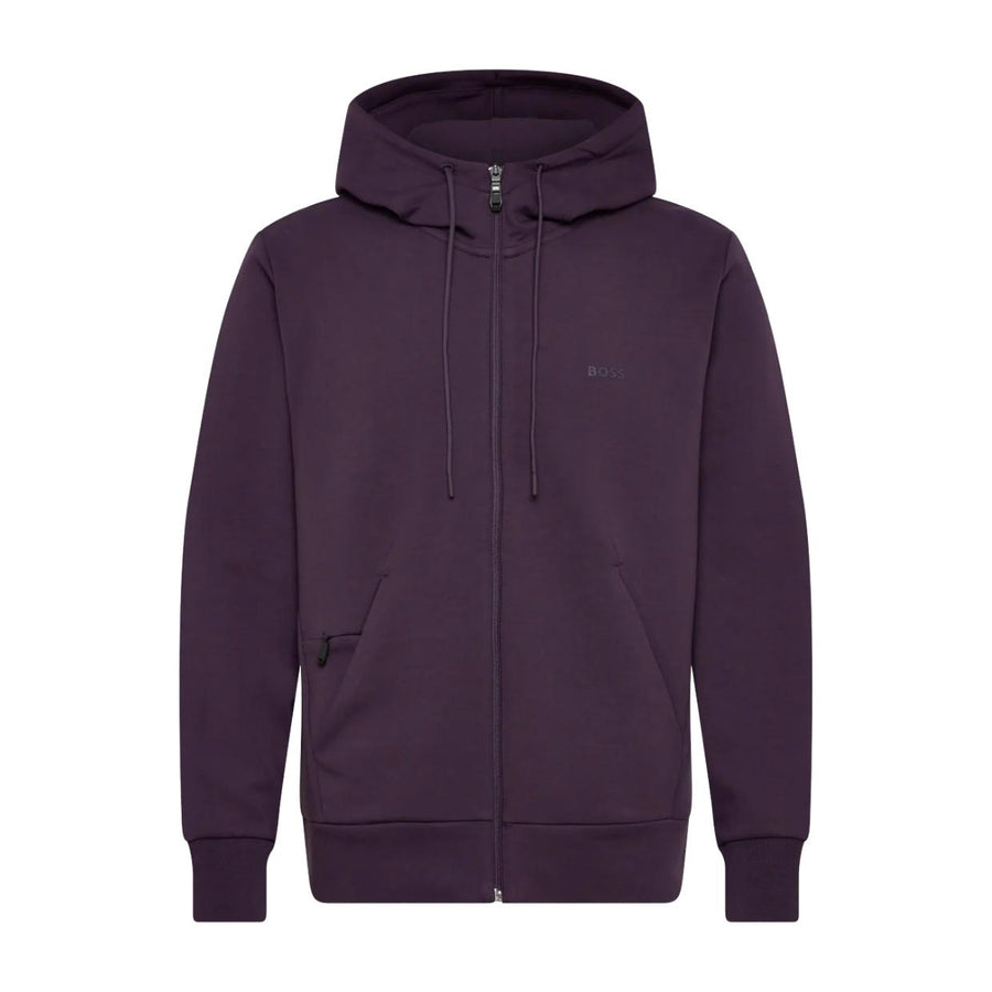 BOSS Logo Print Saggy Zip-Up Purple Hoodie