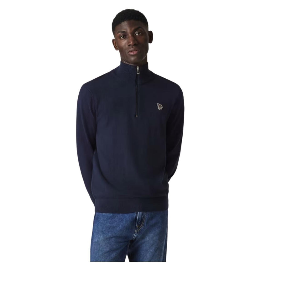 Paul Smith Dark Navy Cotton-Blend Half Zip Knitted Sweater