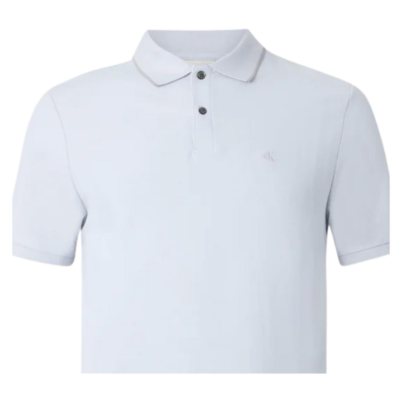 Calvin Klein Refined Pique Tipped Sky Blue Polo Shirt