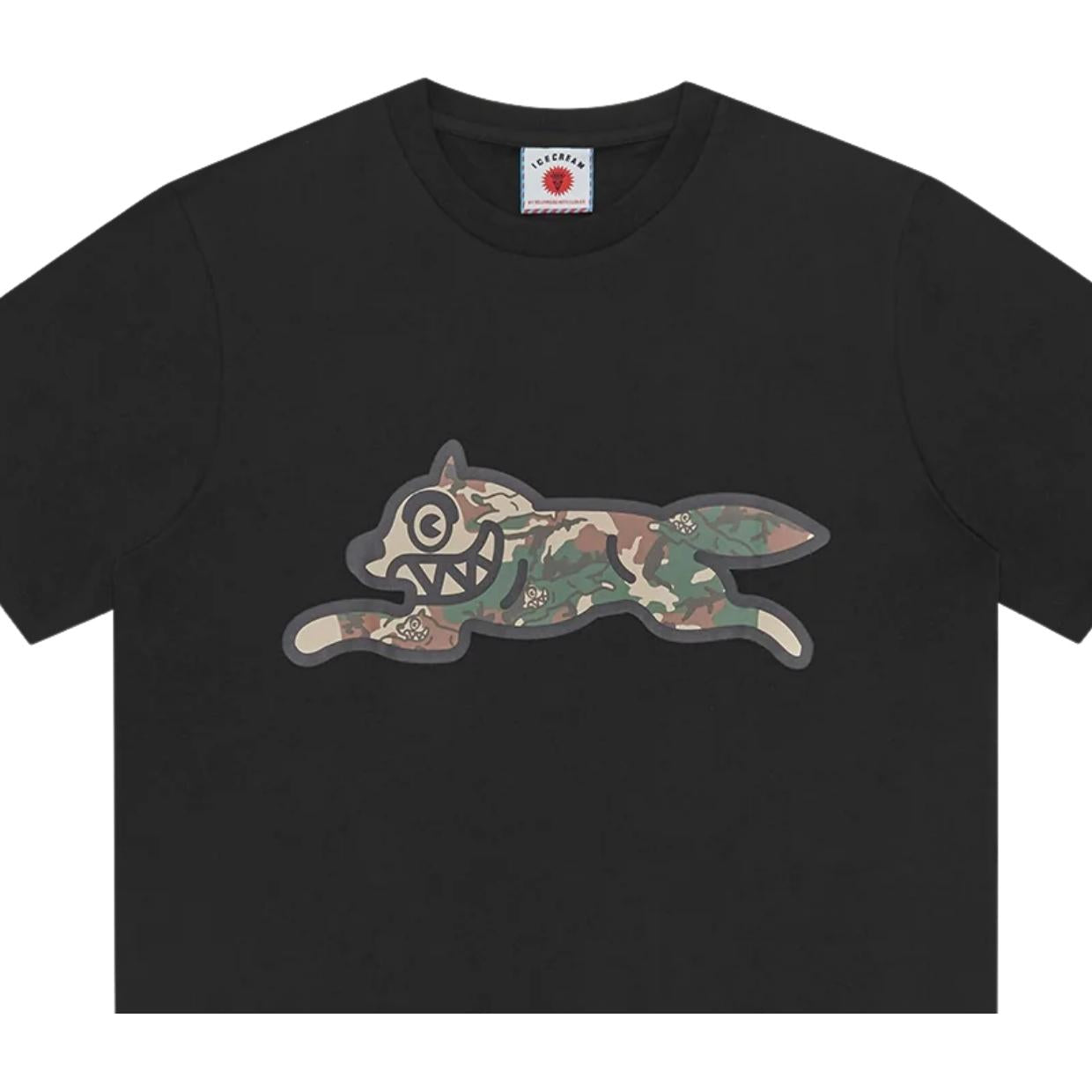 ICECREAM Woodland Camo Running Dog Black T-Shirt