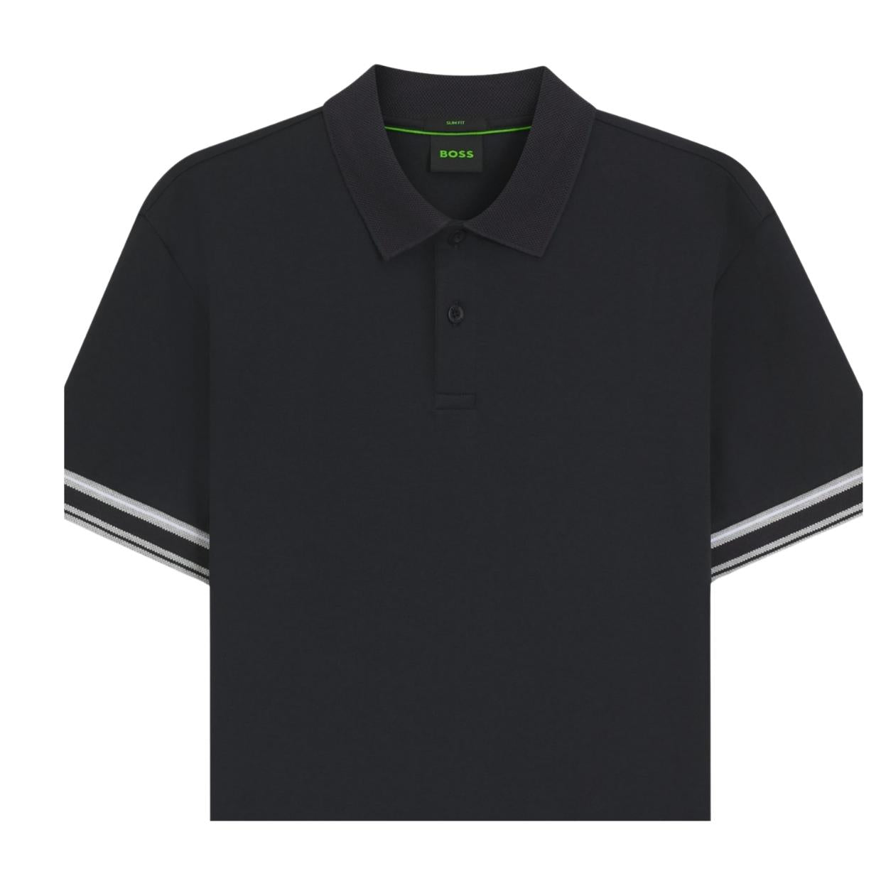 BOSS Slim Fit Striped Cuffs Navy Polo Shirt