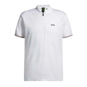BOSS Philix Pima Structured-Cotton Half Zip White Polo Shirt