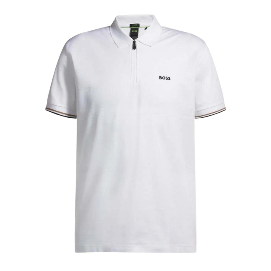 BOSS Philix Pima Structured-Cotton Half Zip White Polo Shirt