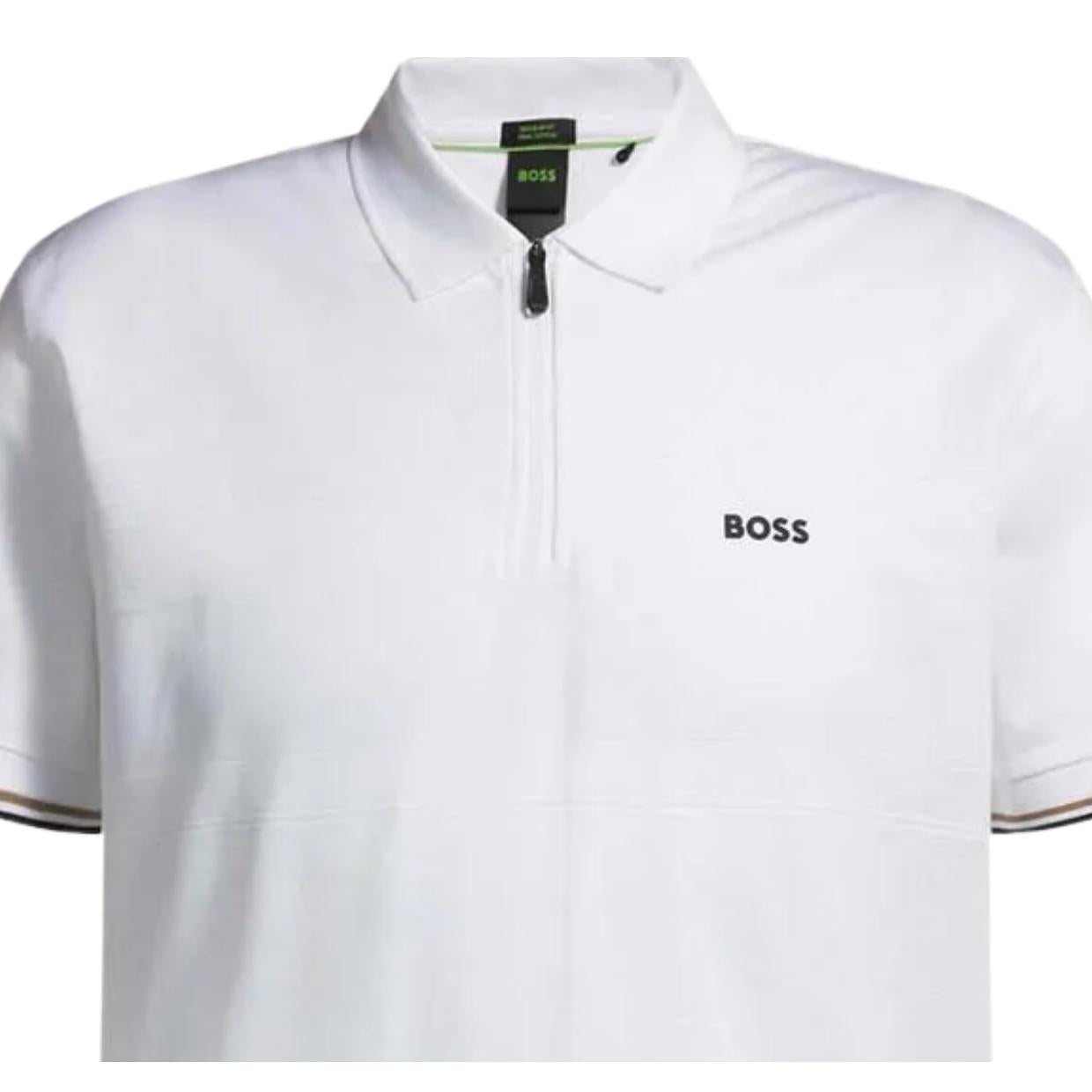BOSS Philix Pima Structured-Cotton Half Zip White Polo Shirt