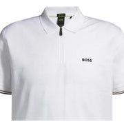 BOSS Philix Pima Structured-Cotton Half Zip White Polo Shirt