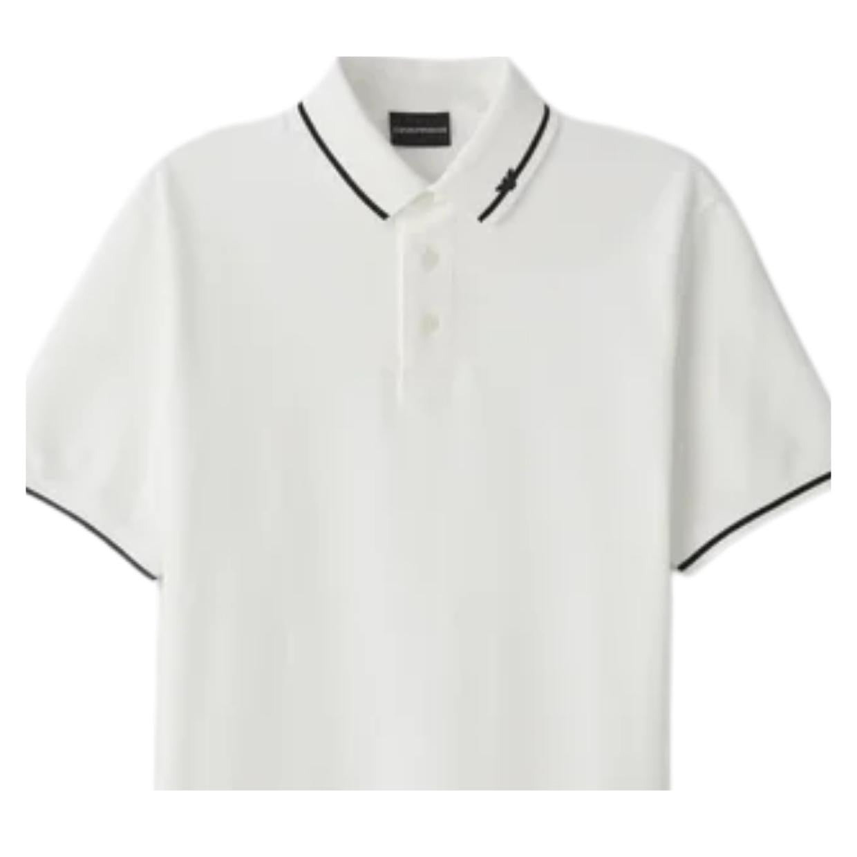 Emporio Armani Micro Eagle Embroidery White Polo Shirt