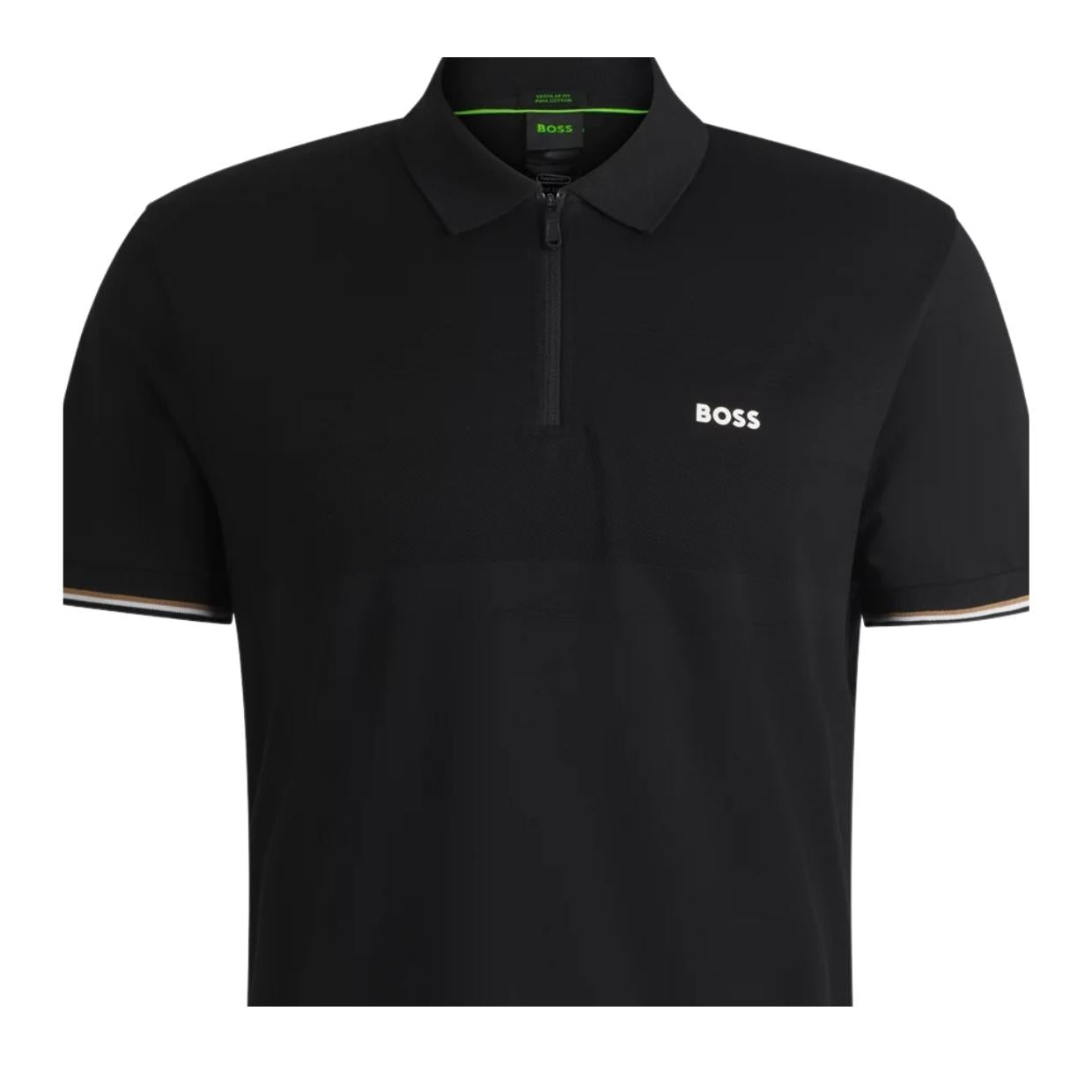 BOSS Philix Pima Structured-Cotton Half Zip Black Polo Shirt