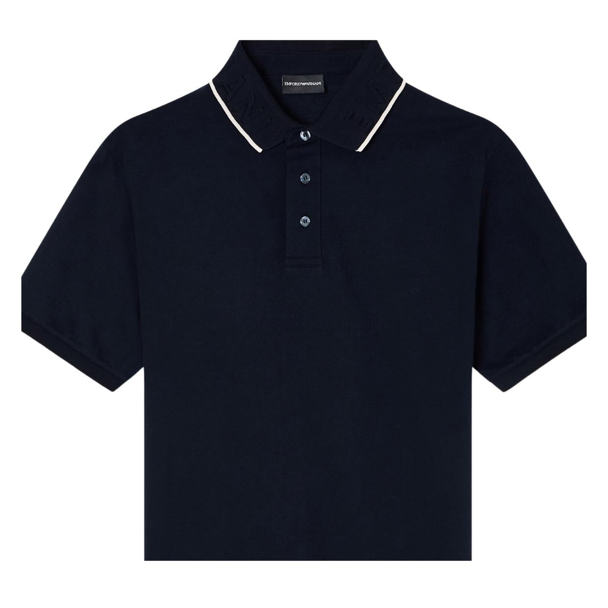 Emporio Armani Embossed Logo Collar Navy Polo Shirt