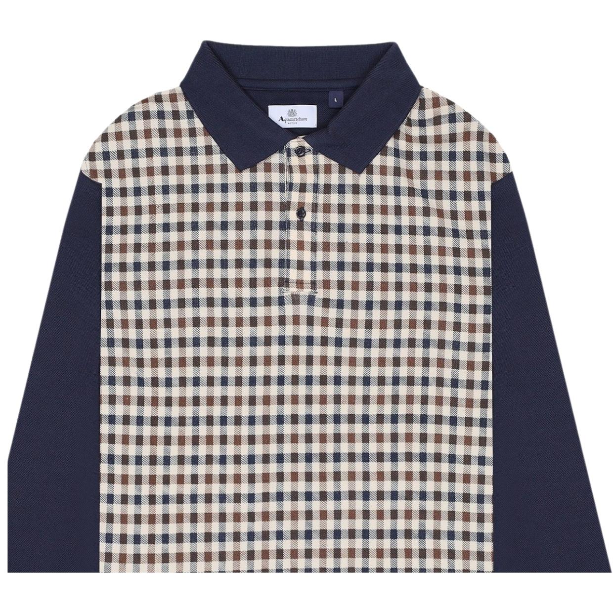 Aquascutum Active Iconic Front Club Check Long Sleeve Polo Shirt