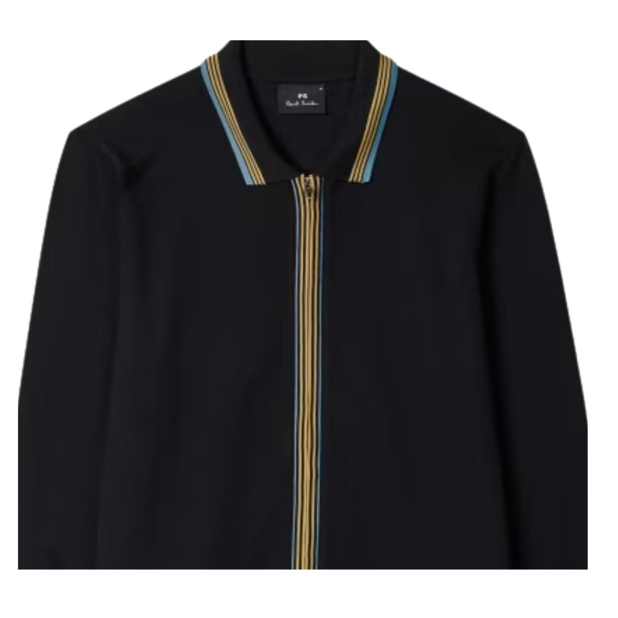 Paul Smith Contrast Tipping Black Full Zip Polo Shirt