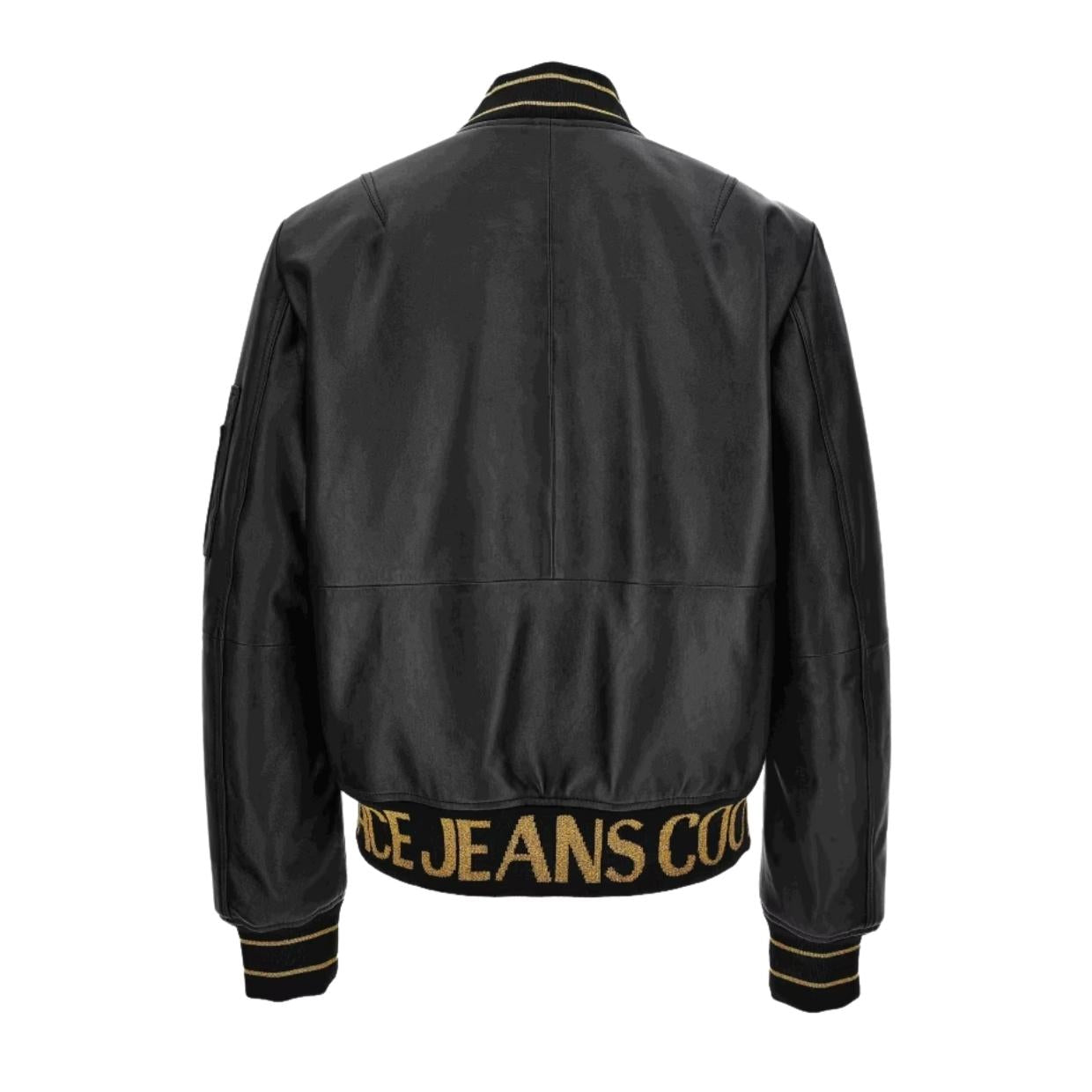 Versace Jeans Couture Black Leather Bomber Jacket