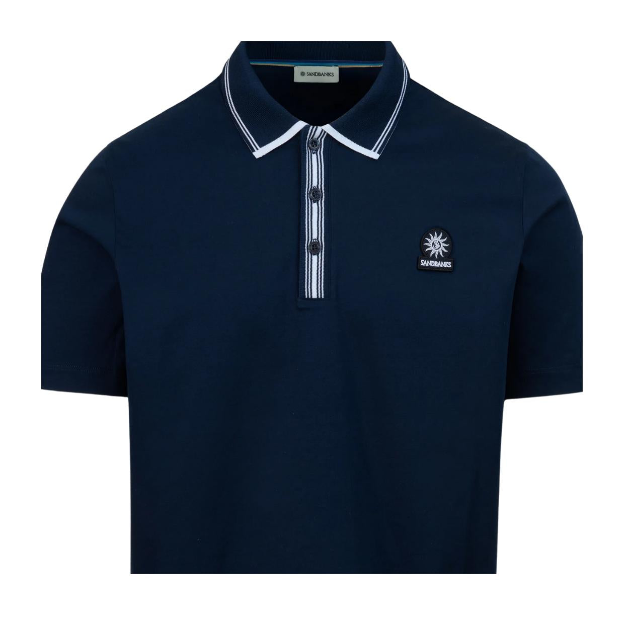 Sandbanks Contrast Stripe Navy Polo Shirt