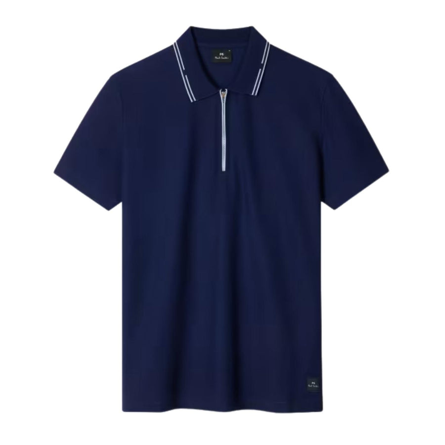 Paul Smith Navy Cotton Pique Half Zip Navy Polo Shirt