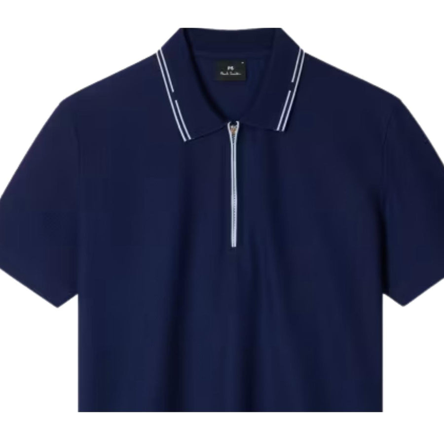 Paul Smith Navy Cotton Pique Half Zip Navy Polo Shirt