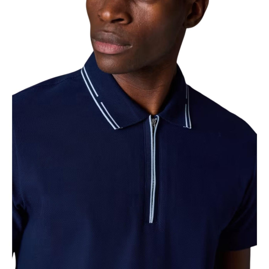Paul Smith Navy Cotton Pique Half Zip Navy Polo Shirt