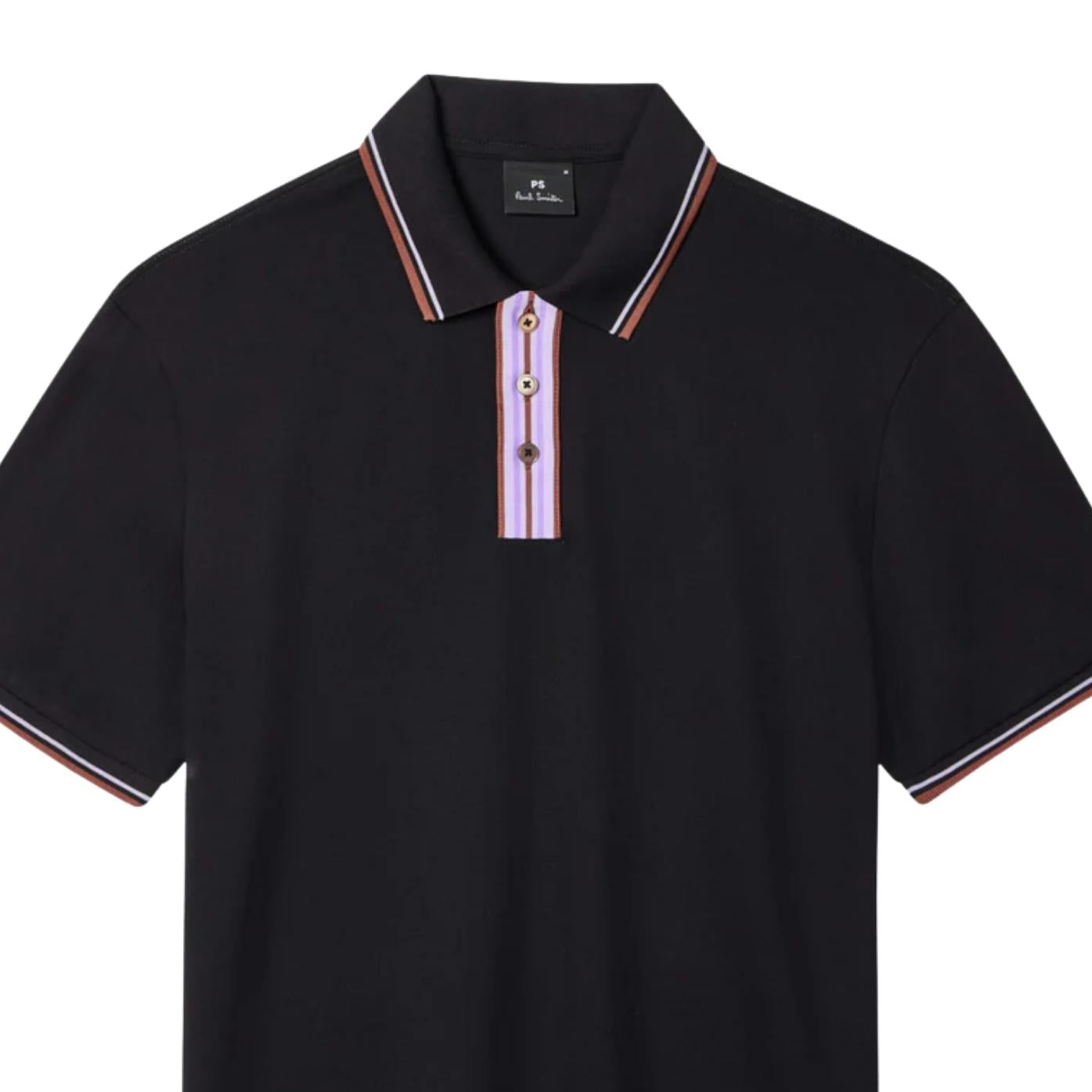 Paul Smith Stripe Tipping Black Polo Shirt