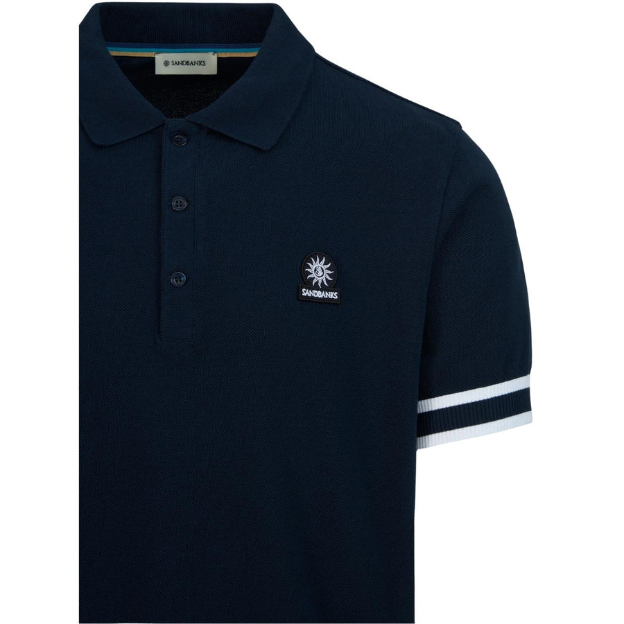 Sandbanks Logo Badge Stripe Hem Navy Polo Shirt