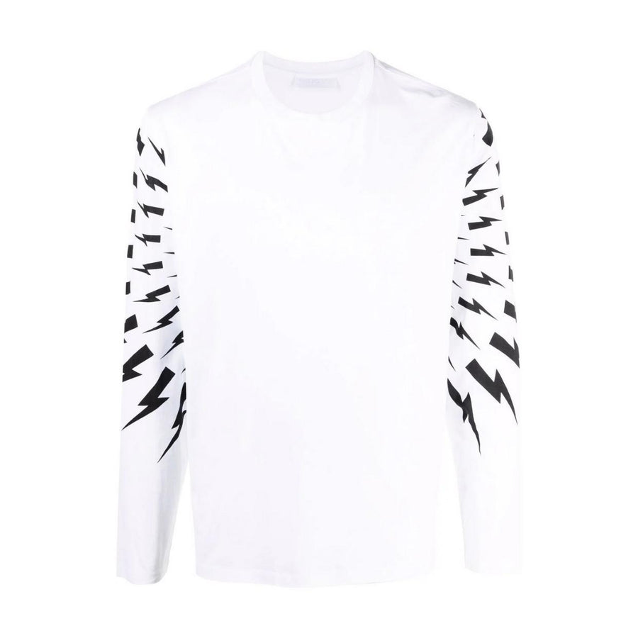 Neil Barrett White Fair Isle Thunderbolt Long Sleeve T-Shirt