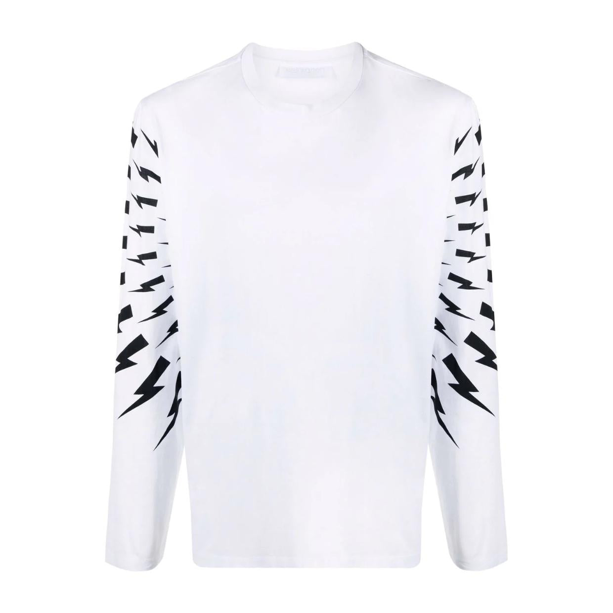 Neil Barrett White Fair Isle Thunderbolt Long Sleeve T-Shirt
