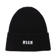 MSGM Black Embroidered Logo Beanie