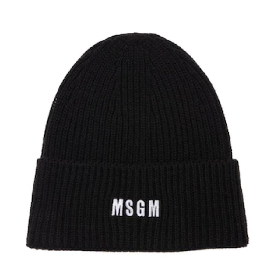 MSGM Black Embroidered Logo Beanie