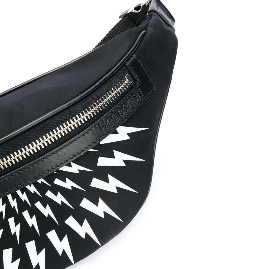 Neil Barrett Black Thunderbolt Print Belt Bag
