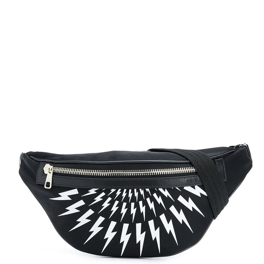 Neil Barrett Black Thunderbolt Print Belt Bag