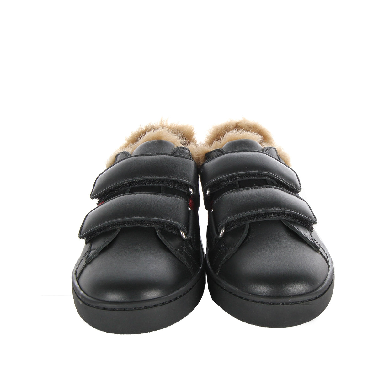 Gucci Kids Faux Fur Black Web Trainers Front