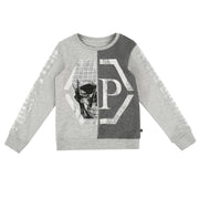 Philipp Plein Junior Grey Diamante Logo Sweatshirt  front